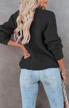 Solid V-Neck Single Breasted Long Sleeved Sweater
