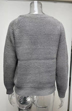 Solid V-Neck Single Breasted Long Sleeved Sweater