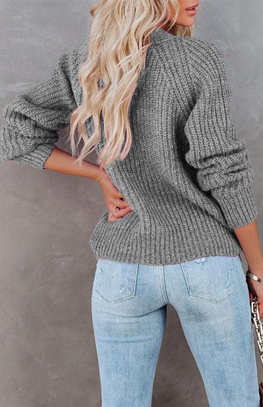 Solid V-Neck Single Breasted Long Sleeved Sweater