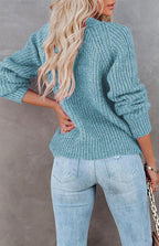 Solid V-Neck Single Breasted Long Sleeved Sweater