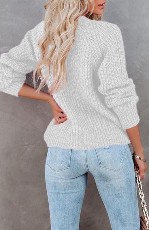 Solid V-Neck Single Breasted Long Sleeved Sweater