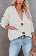 Solid V-Neck Single Breasted Long Sleeved Sweater
