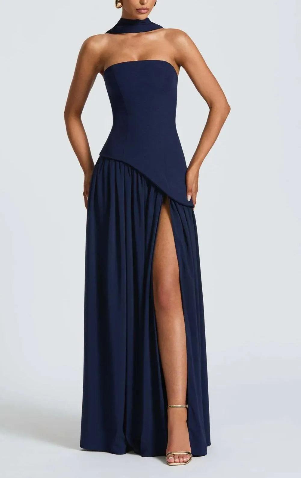 Maliyah Maxi Dress - Luxurious Cherry Lacquer Formal Gown with Asymmetrical Bodice and Chiffon Skirt