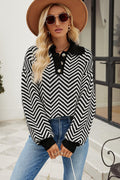 Striped Collared Neck Buttoned Pullover Sweater