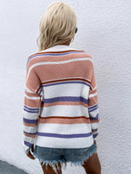 Striped Drop Shoulder Round Neck Pullover Sweater