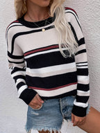 Striped Drop Shoulder Round Neck Pullover Sweater