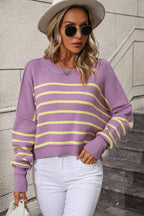 Striped Dropped Shoulder Round Neck Pullover Sweater