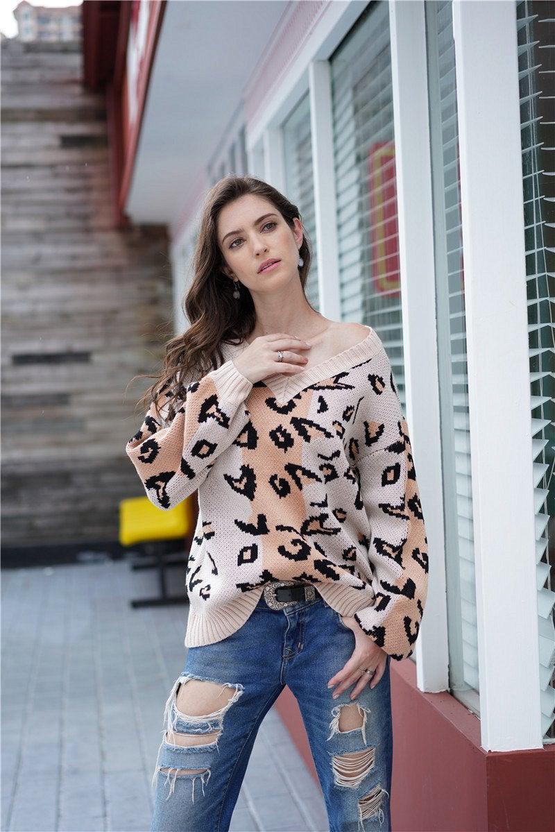 Blue Zone Planet |  Striped Leopard Print Balloon Sleeve Sweater