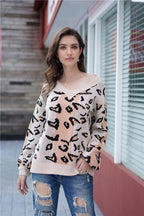 Blue Zone Planet |  Striped Leopard Print Balloon Sleeve Sweater