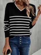 Striped V-Neck Drop Shoulder Sweater