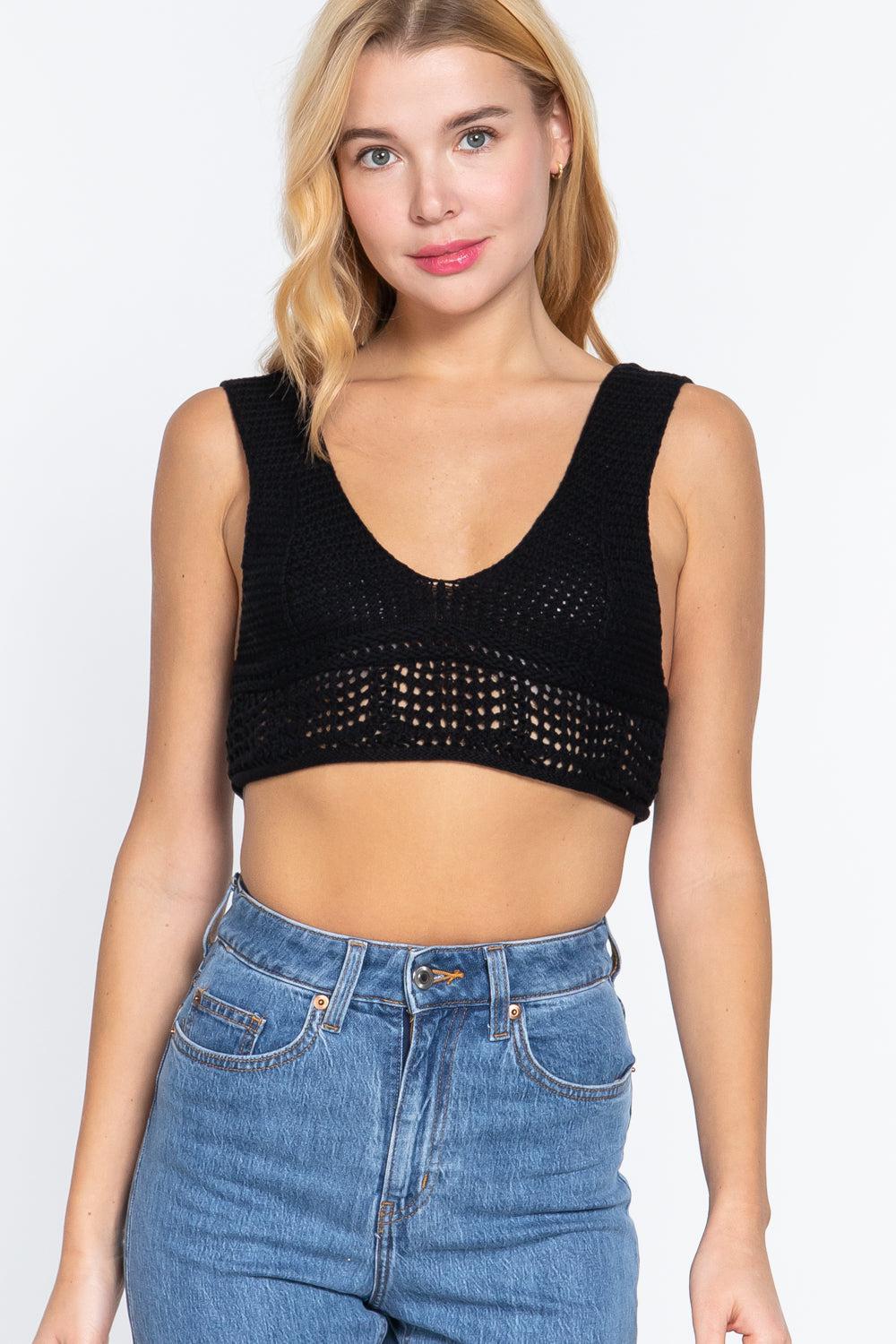 Blue Zone Planet |  Textured Crop Sweater Tank Top
