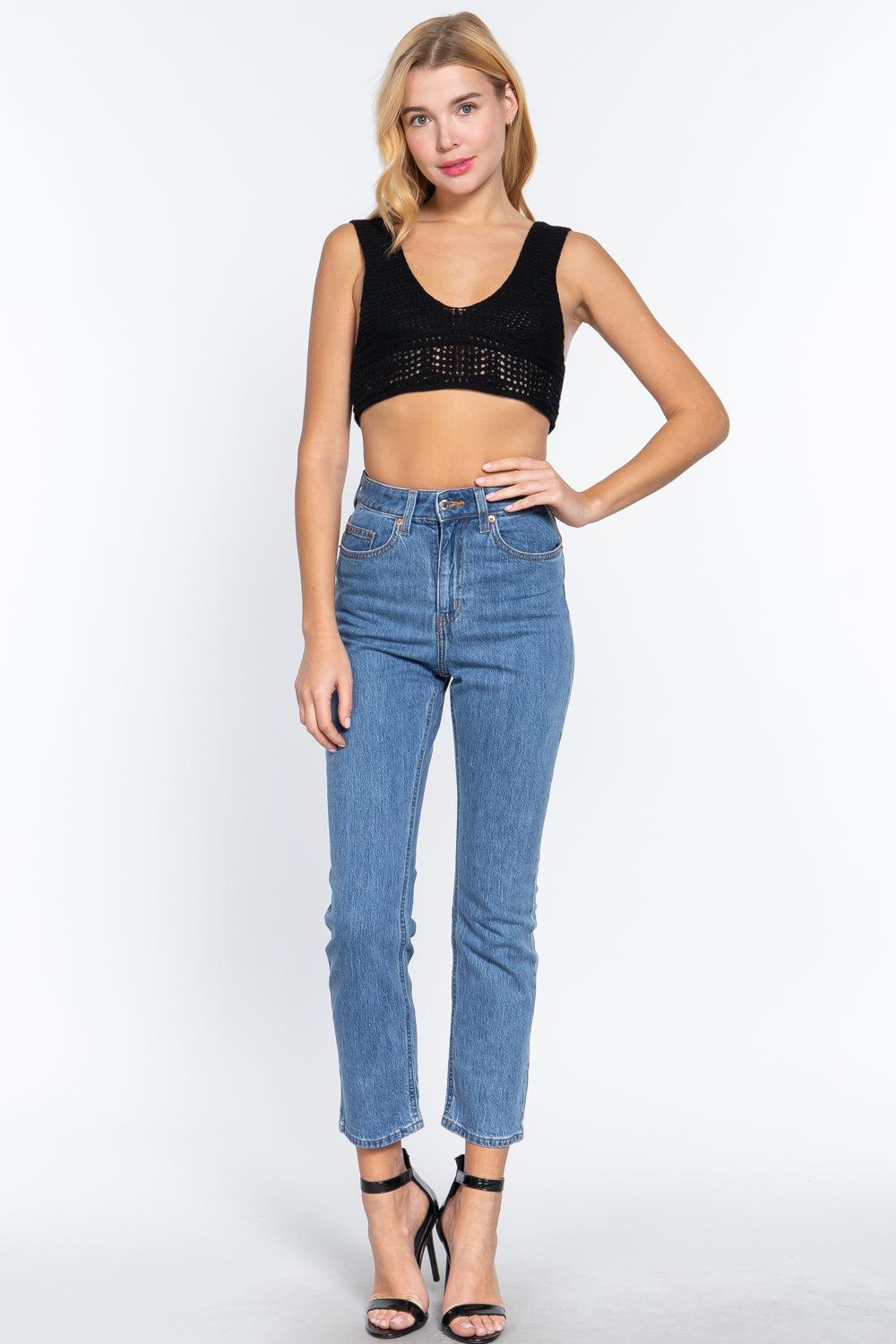 Blue Zone Planet |  Textured Crop Sweater Tank Top