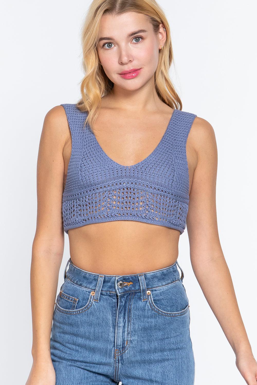 Blue Zone Planet |  Textured Crop Sweater Tank Top