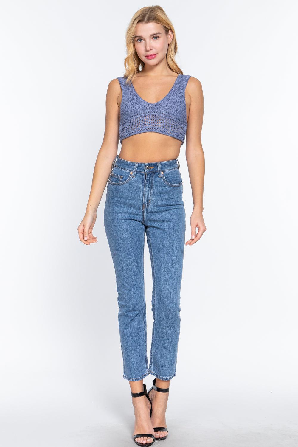 Blue Zone Planet |  Textured Crop Sweater Tank Top