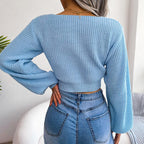 Blue Zone Planet |  Tie-Front Rib-Knit Cropped Sweater