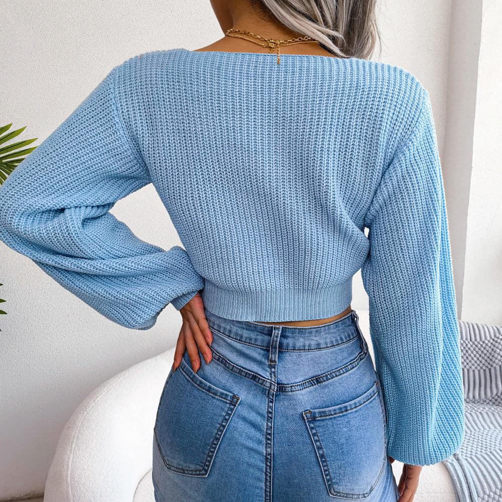 Blue Zone Planet |  Tie-Front Rib-Knit Cropped Sweater
