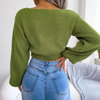 Blue Zone Planet |  Tie-Front Rib-Knit Cropped Sweater