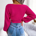 Blue Zone Planet |  Tie-Front Rib-Knit Cropped Sweater