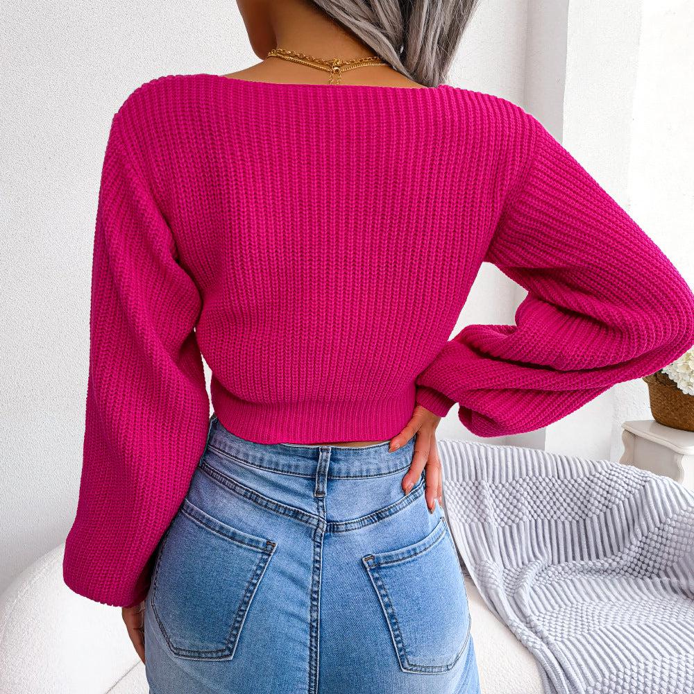Blue Zone Planet |  Tie-Front Rib-Knit Cropped Sweater
