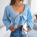 Blue Zone Planet |  Tie-Front Rib-Knit Cropped Sweater