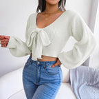 Blue Zone Planet |  Tie-Front Rib-Knit Cropped Sweater