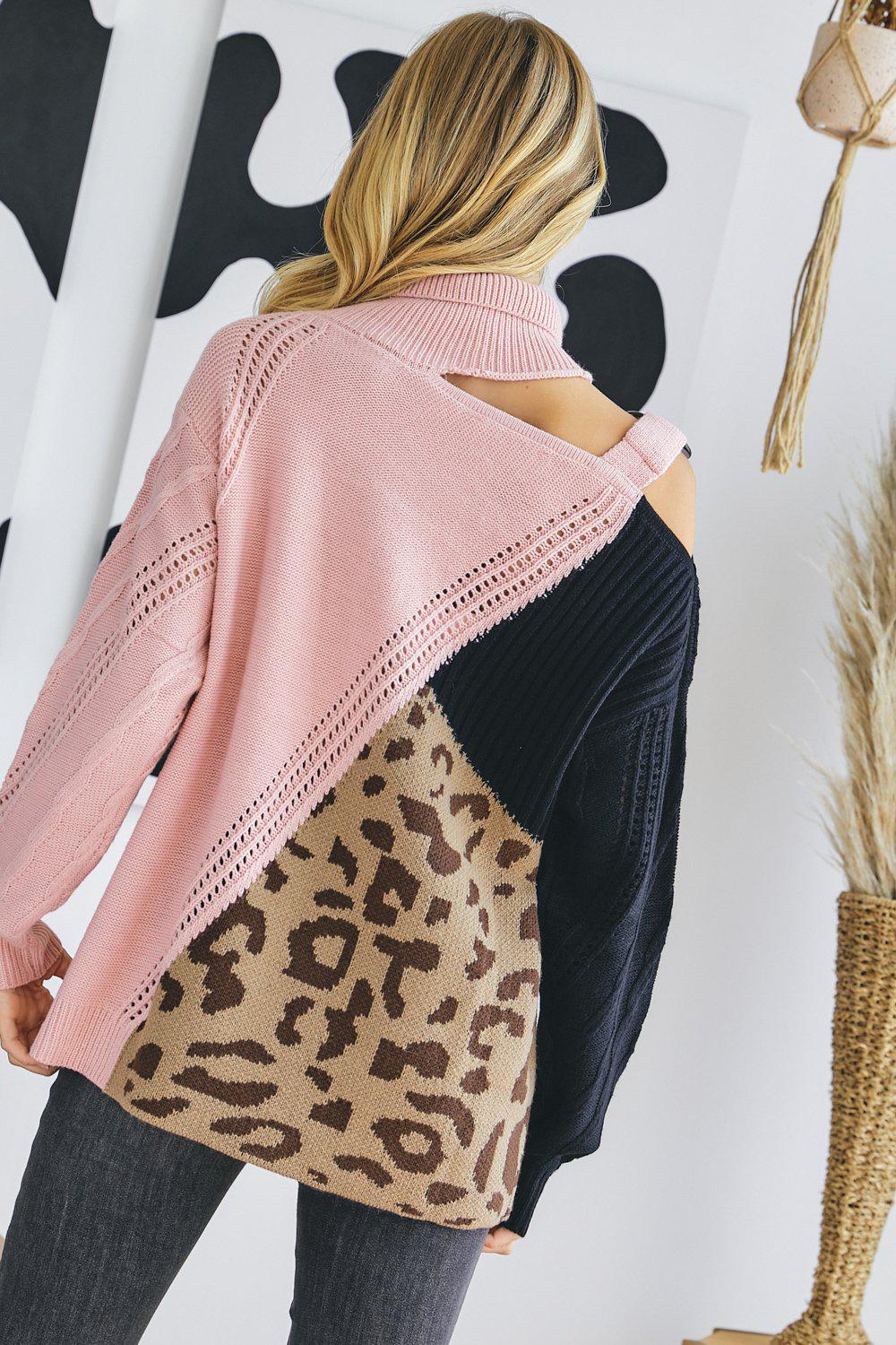 Blue Zone Planet |  Turtle Neck Color Block Cutout Sweater