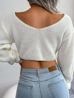 Blue Zone Planet |  Twisted Front Long Sleeve Cropped Sweater