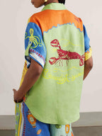 Women's Summer Fantasy Print Short Sleeve Loose Top & Matching Pants Set - Vibrant & Breathable Vacation Wear