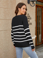 V-Neck Striped Dropped Shoulder Sweater
