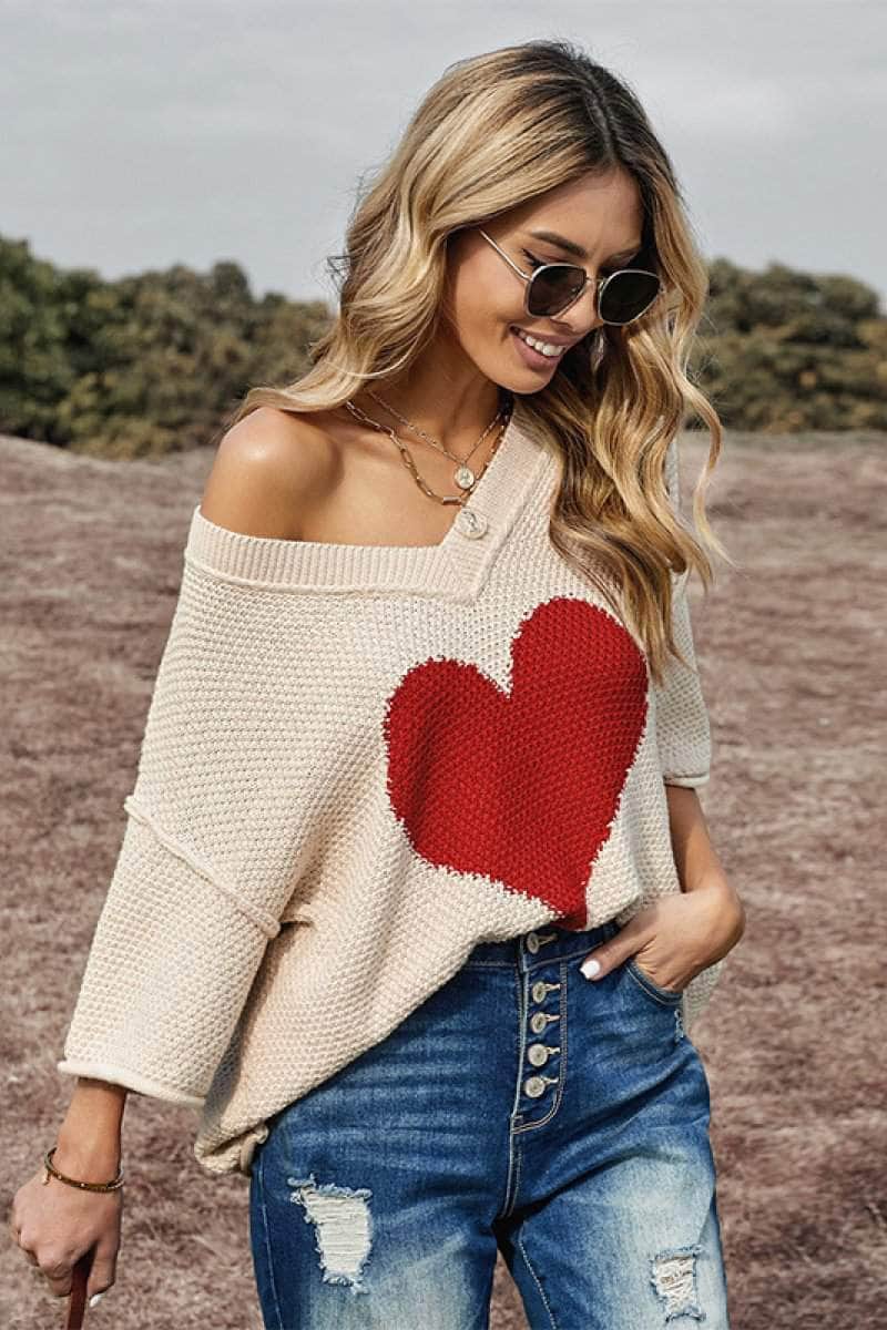 Blue Zone Planet |  Valentine Dreaming of Love Heart Graphic Oversized Sweater