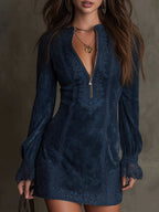 Stunning Vintage Blue Suede Mini Dress with Delicate Lace Trim - Retro Chic Fashion