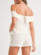 Elegant White Cotton and Linen Two-piece Suit - Cropped Top & Pants Set