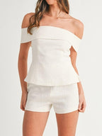 Elegant White Cotton and Linen Two-piece Suit - Cropped Top & Pants Set