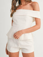 Elegant White Cotton and Linen Two-piece Suit - Cropped Top & Pants Set