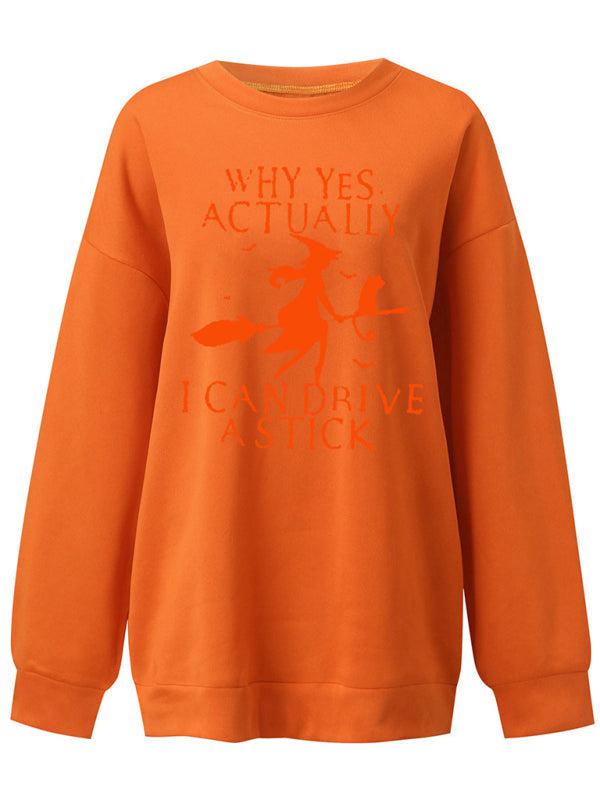 Blue Zone Planet |  Women's Halloween Witch letter print loose round neck falling shoulder long sleeve sweater