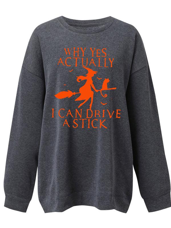 Blue Zone Planet |  Women's Halloween Witch letter print loose round neck falling shoulder long sleeve sweater