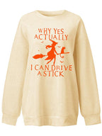 Blue Zone Planet |  Women's Halloween Witch letter print loose round neck falling shoulder long sleeve sweater