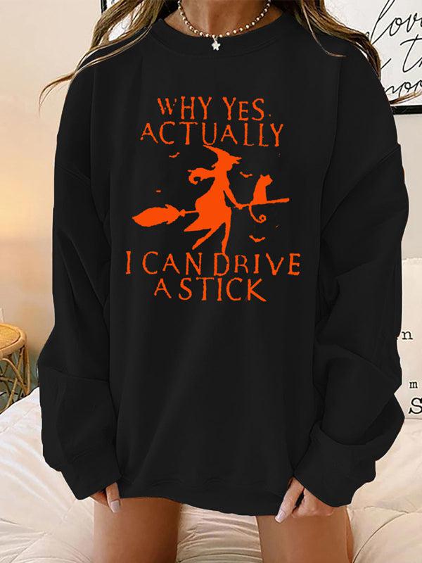 Blue Zone Planet |  Women's Halloween Witch letter print loose round neck falling shoulder long sleeve sweater