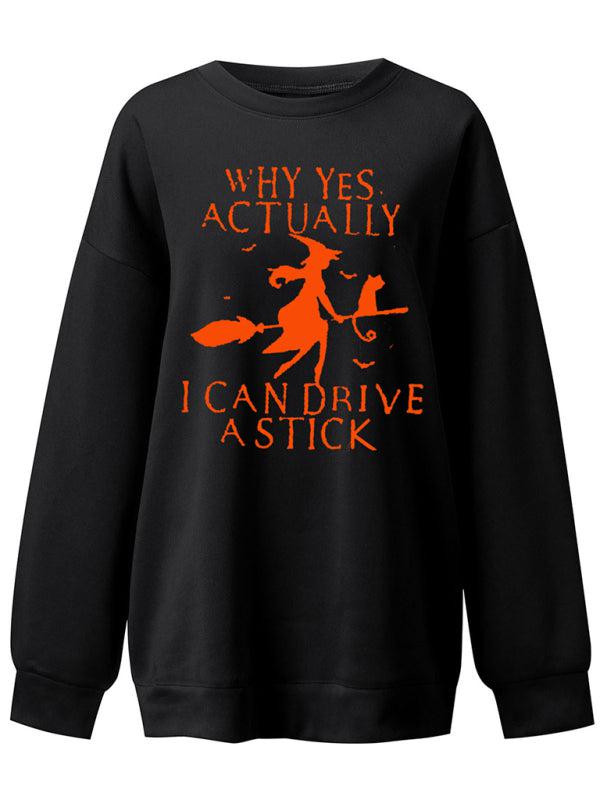 Blue Zone Planet |  Women's Halloween Witch letter print loose round neck falling shoulder long sleeve sweater