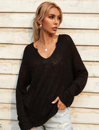 Women's Loose V-Neck Pullover Long Sleeve Sweater