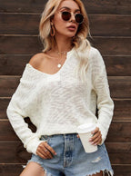 Women's Loose V-Neck Pullover Long Sleeve Sweater