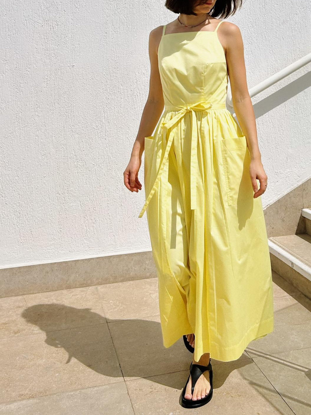 Multi-Colored Sun Waist Midi Dress with No Side Seams - Effortless Chic & Vacation Ready