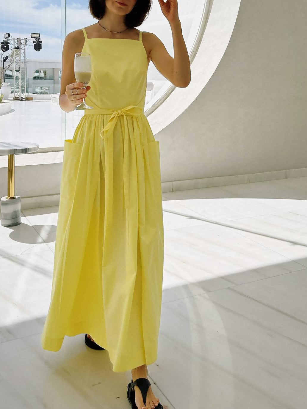 Multi-Colored Sun Waist Midi Dress with No Side Seams - Effortless Chic & Vacation Ready