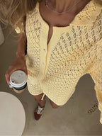 Women's Knitted Crochet Shorts Set - Cozy Cotton Blend Loungewear