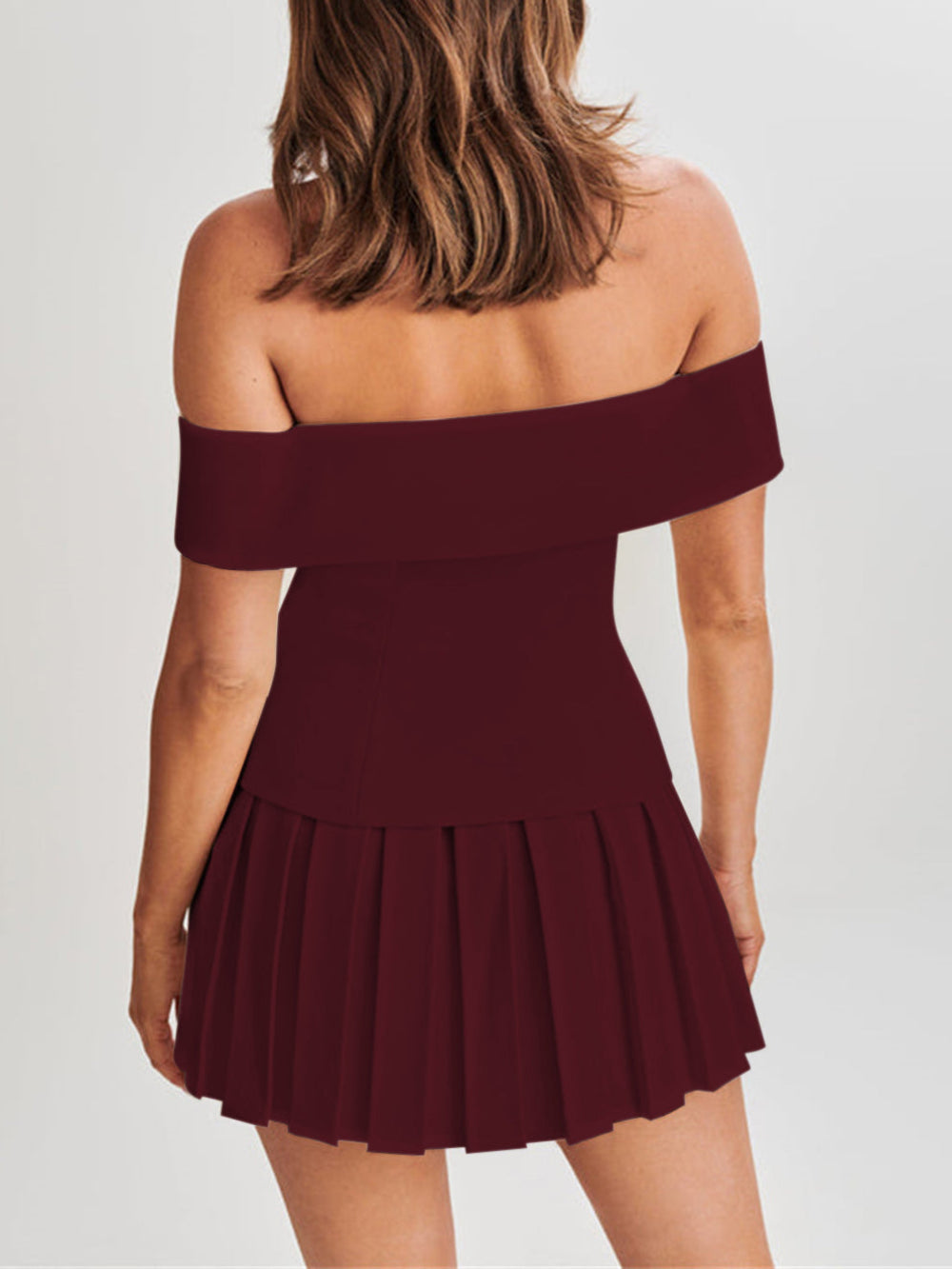 Elegant One-Shoulder Suit Top with Flattering Pleated Skirt - Chic Professional Attire