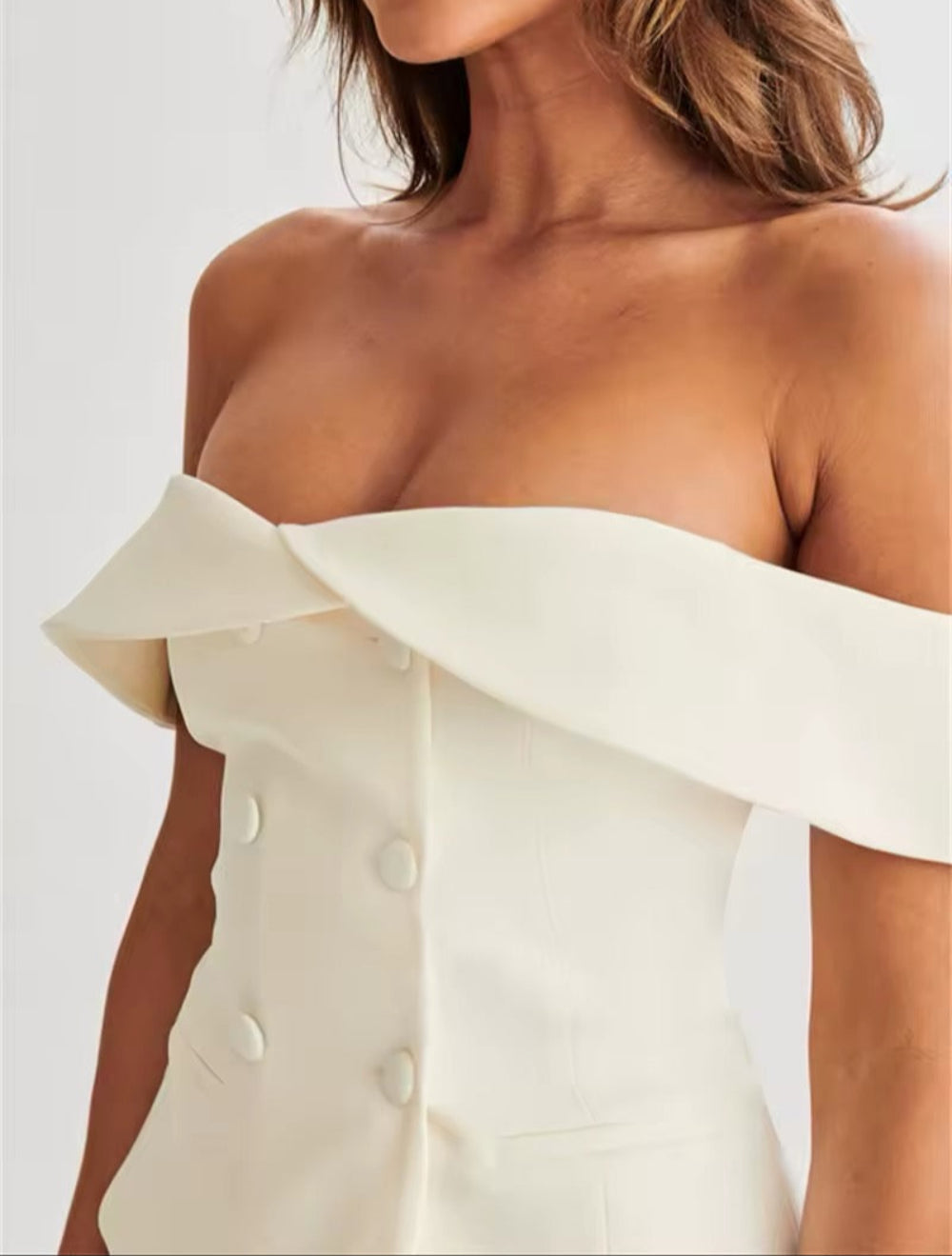 Elegant One-Shoulder Suit Top with Flattering Pleated Skirt - Chic Professional Attire