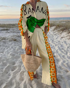Adorable Banana Print Casual Two-Piece Set - Perfect for Daily Wear, Holidays, and Beach Vacations