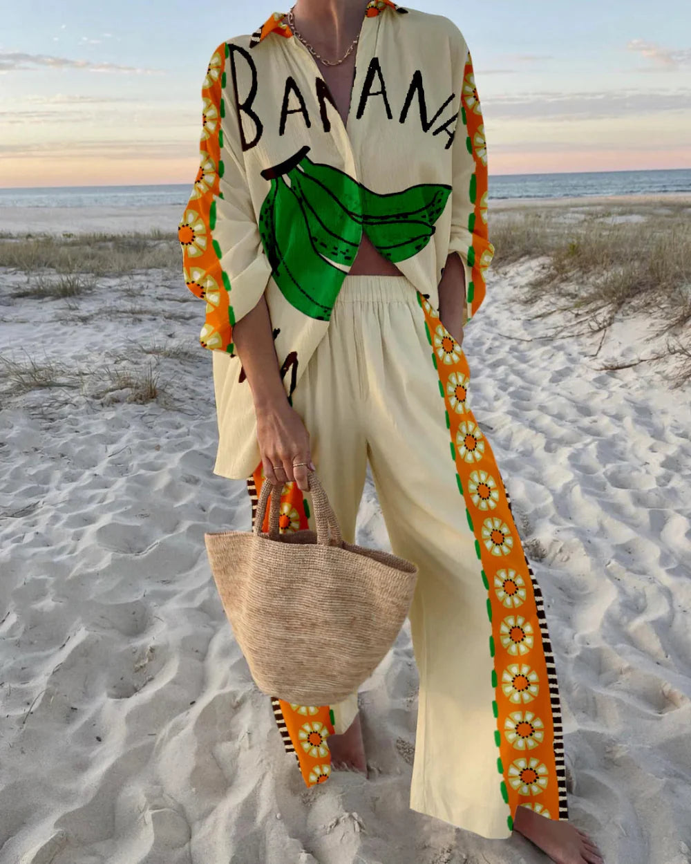 Adorable Banana Print Casual Two-Piece Set - Perfect for Daily Wear, Holidays, and Beach Vacations