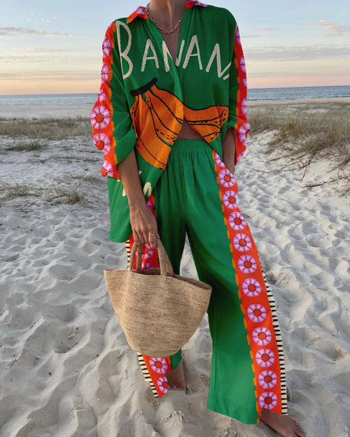 Adorable Banana Print Casual Two-Piece Set - Perfect for Daily Wear, Holidays, and Beach Vacations