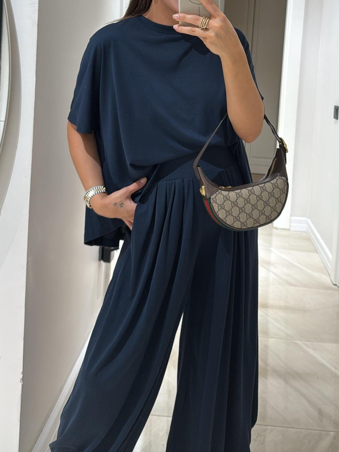 Light Grey Casual Cotton Modal Top and Wide-leg Pants Set for Women